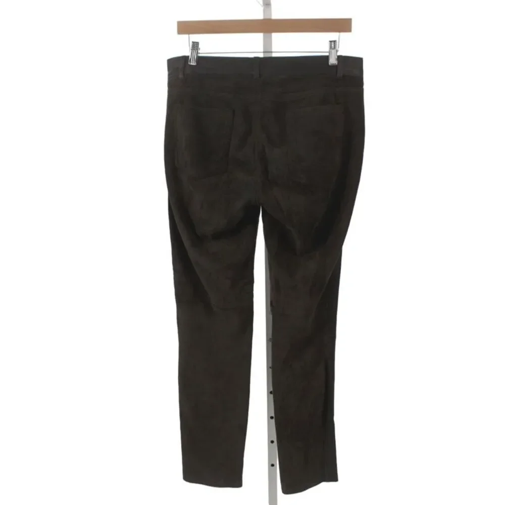 Vince Womens Ankle Leather Pants Brown 32 Inseam Button Closure Size 6